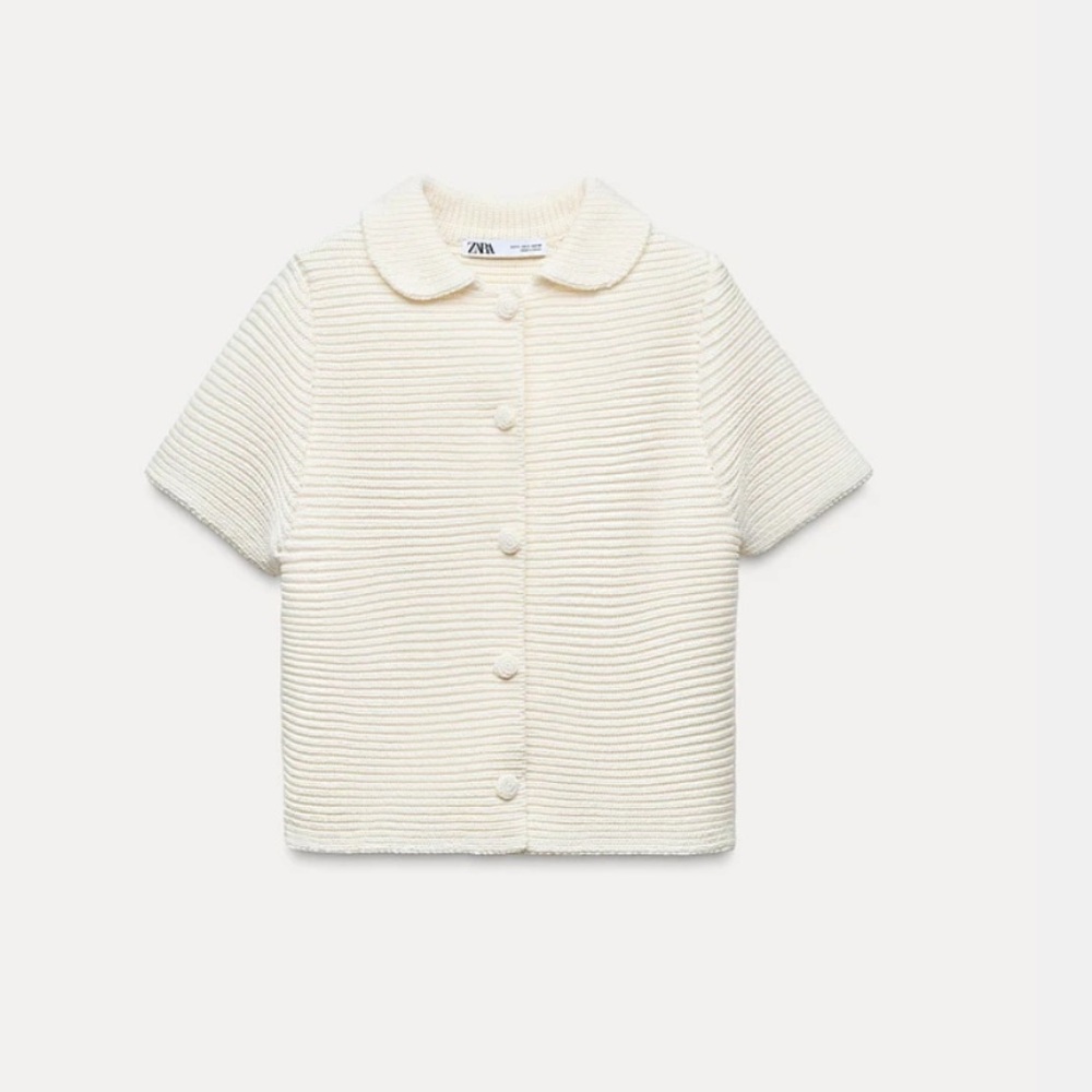 Zara CHUNKY KNIT PETER PAN COLLAR CARDIGAN Size L
